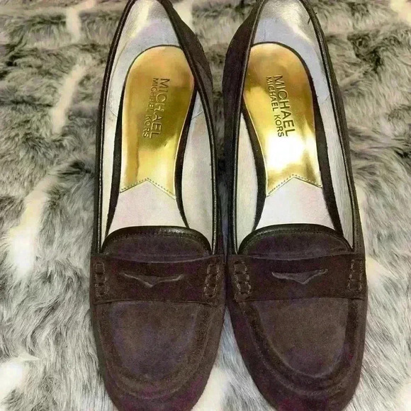 Michael KORS Rory Loafer Wedge Pumps Coffee Suede Platform Heels US 8 M - Picture 4 of 9